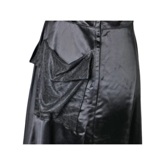 Vintage 40s/50s Donald Original Black Satin Dress with Front Lace Trim Medium - Picture 7 of 11